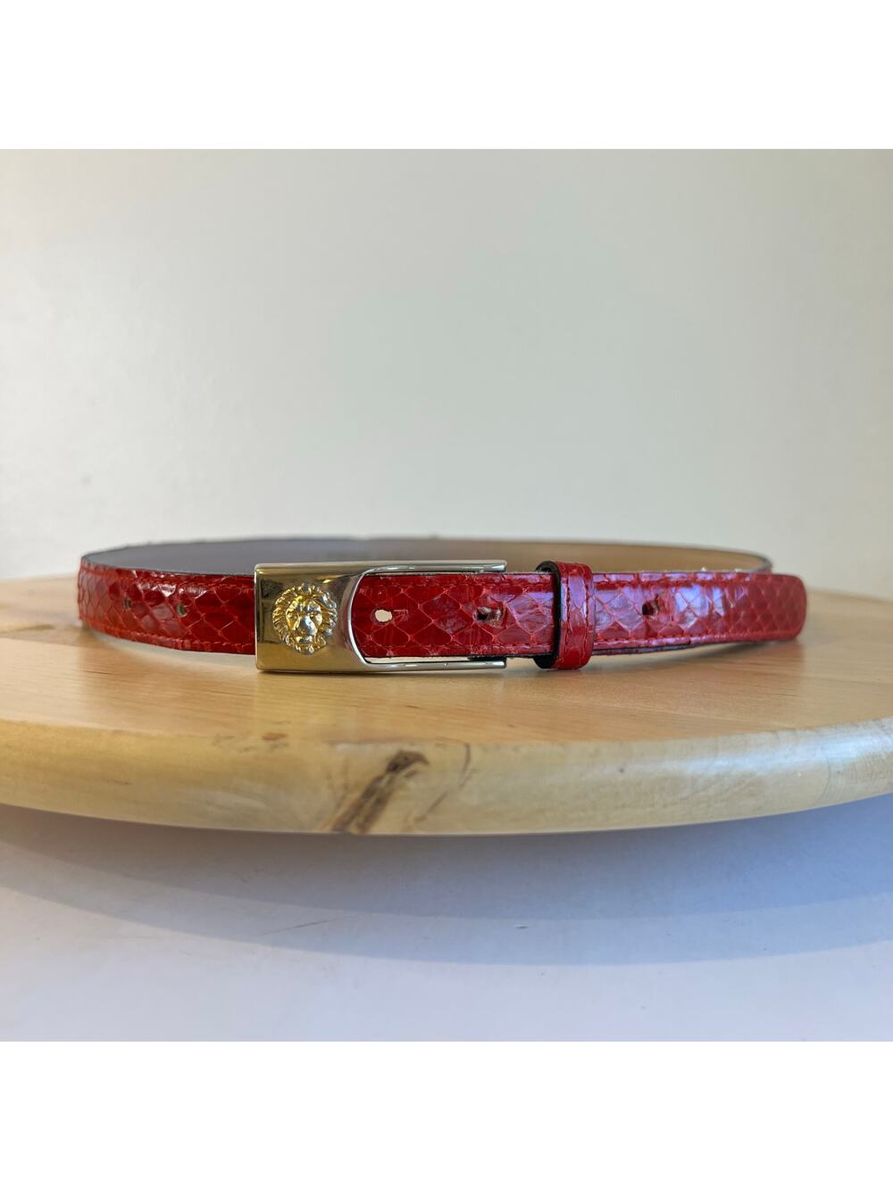Anne Klein Vintage Red Genuine Snake Skin Leather Golden Buckle Belt One Size